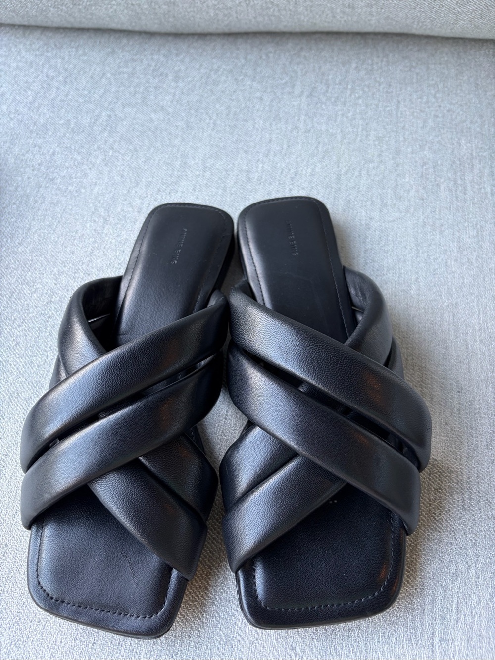 Anine Bing Black Eve Padded Crisscross Slide Sandals - Picture 2 of 5